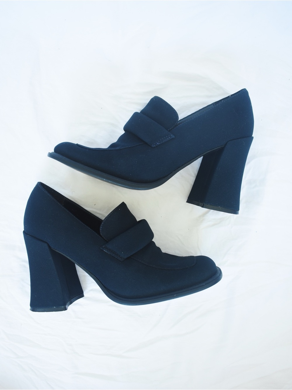 Vintage Corduroy Block-Heel Loafer Pumps